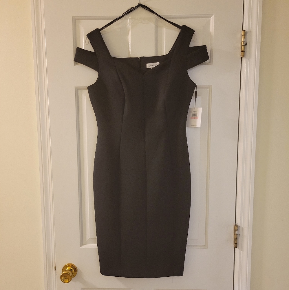 Calvin Klein, Black Off Shoulder Dress, Size 10-New
